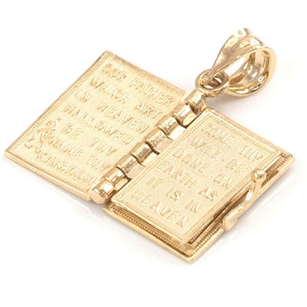 Gold Holy Bible Necklace Lords Prayer Four Openable Pages - Jewelry Store by Erik Rayo