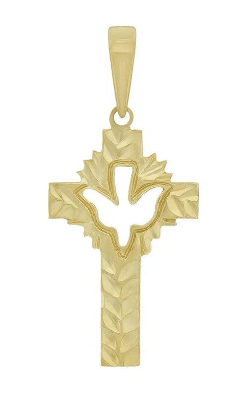 14k Yellow Gold Solid Religious Dove Cross Charm Pendant 1.3" 1.5 grams - Jewelry Store by Erik Rayo