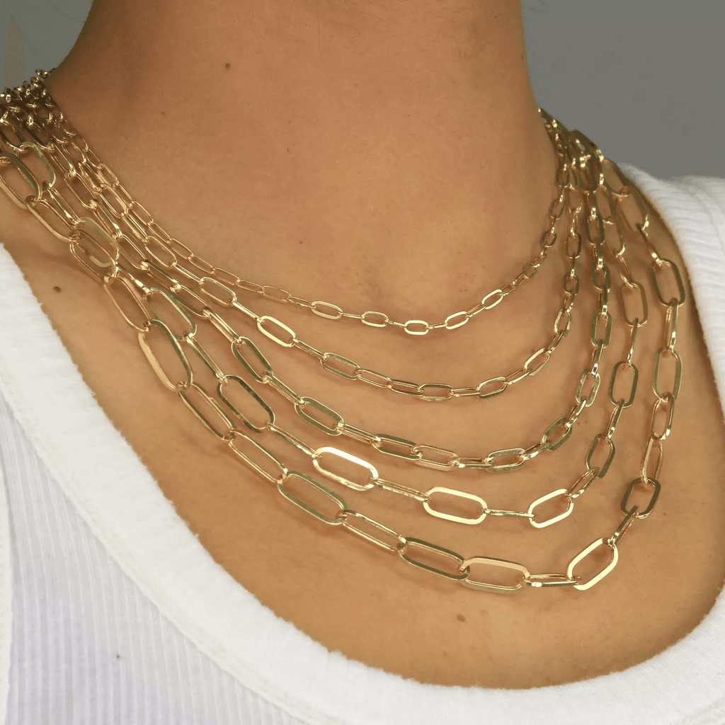 14K Gold Paper Clip Necklace Chains Men Women Kids Real Genuine Gold - Jewelry Store by Erik Rayo