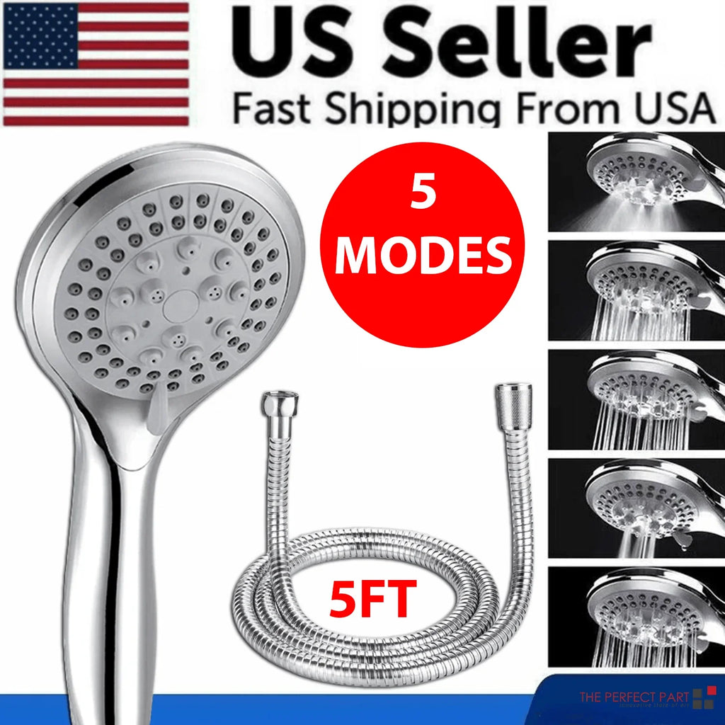 High Pressure Shower Head 5 Settings Handheld Shower Heads Spray With 5 FT Hose - Jewelry Store by Erik Rayo