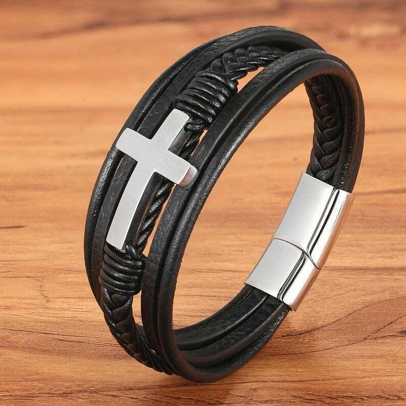 Leather Cross Bracelets Jesus Christian Symbol - Jewelry Store by Erik Rayo
