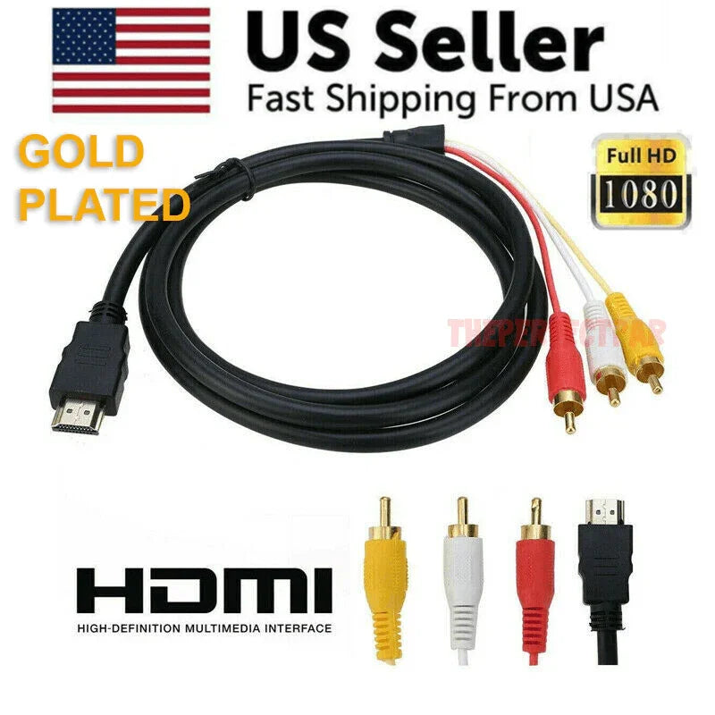 5FT NEW HDMI Male To 3 RCA Video Audio AV Transmitter Adapter Cable HDTV 1080 - Jewelry Store by Erik Rayo