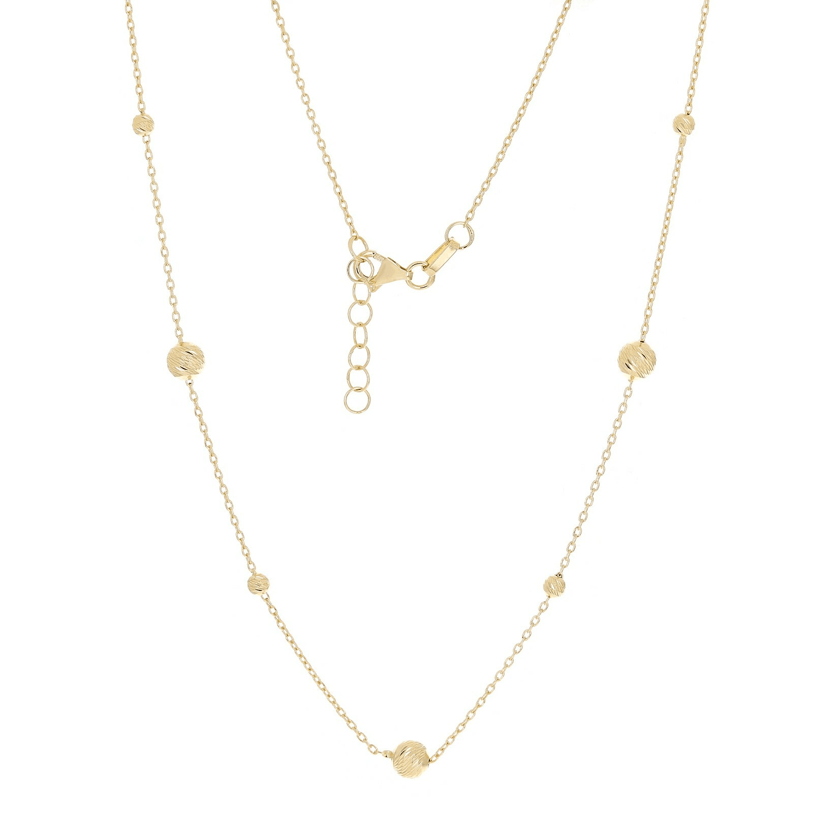 Italian 14k Yellow Gold Diamond Cut Ball Bead Station Necklace 18" 2.7 grams - Jewelry Store by Erik Rayo