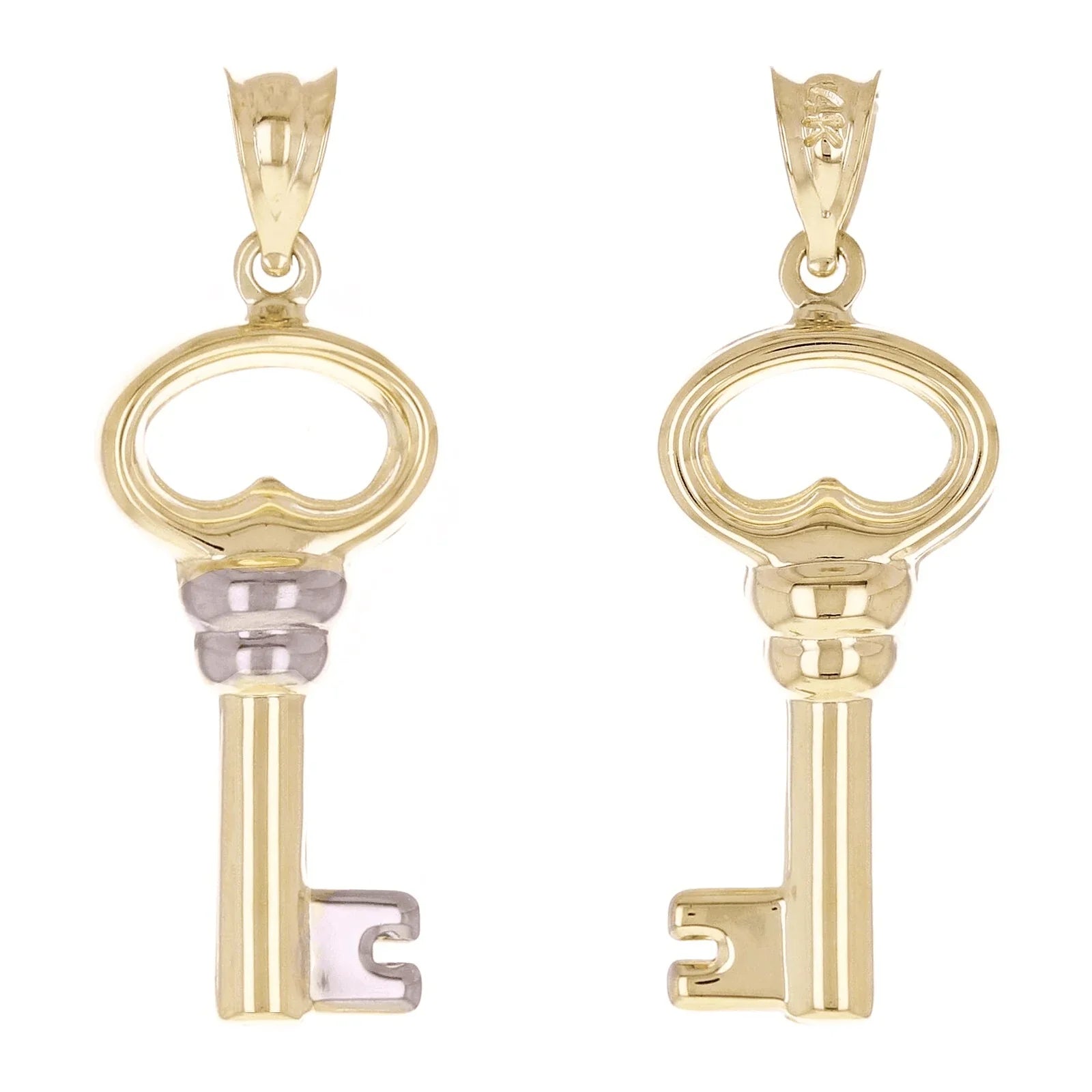 Italian 14k Yellow & White Gold Key Charm Pendant 1.1" 0.8 grams - Jewelry Store by Erik Rayo
