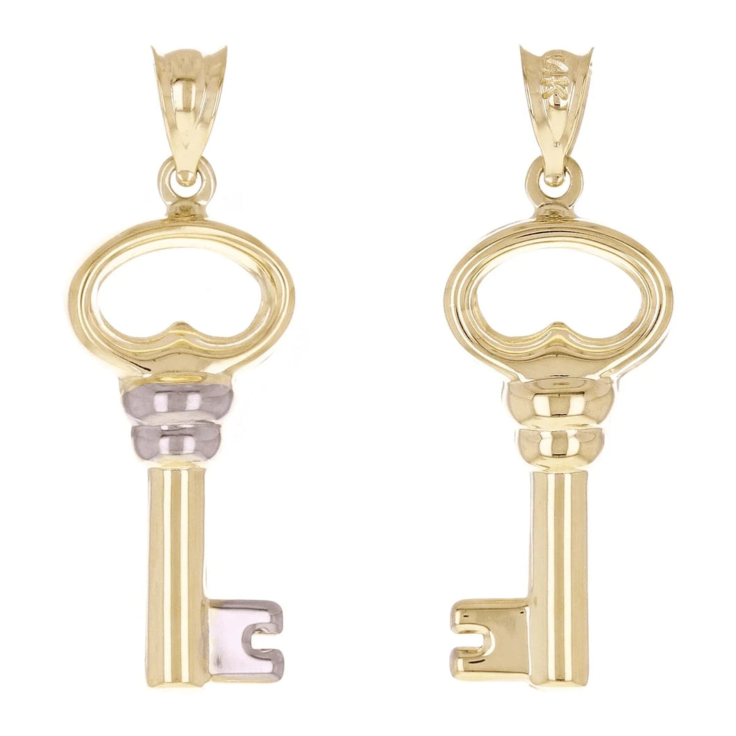 Italian 14k Yellow & White Gold Key Charm Pendant 1.1