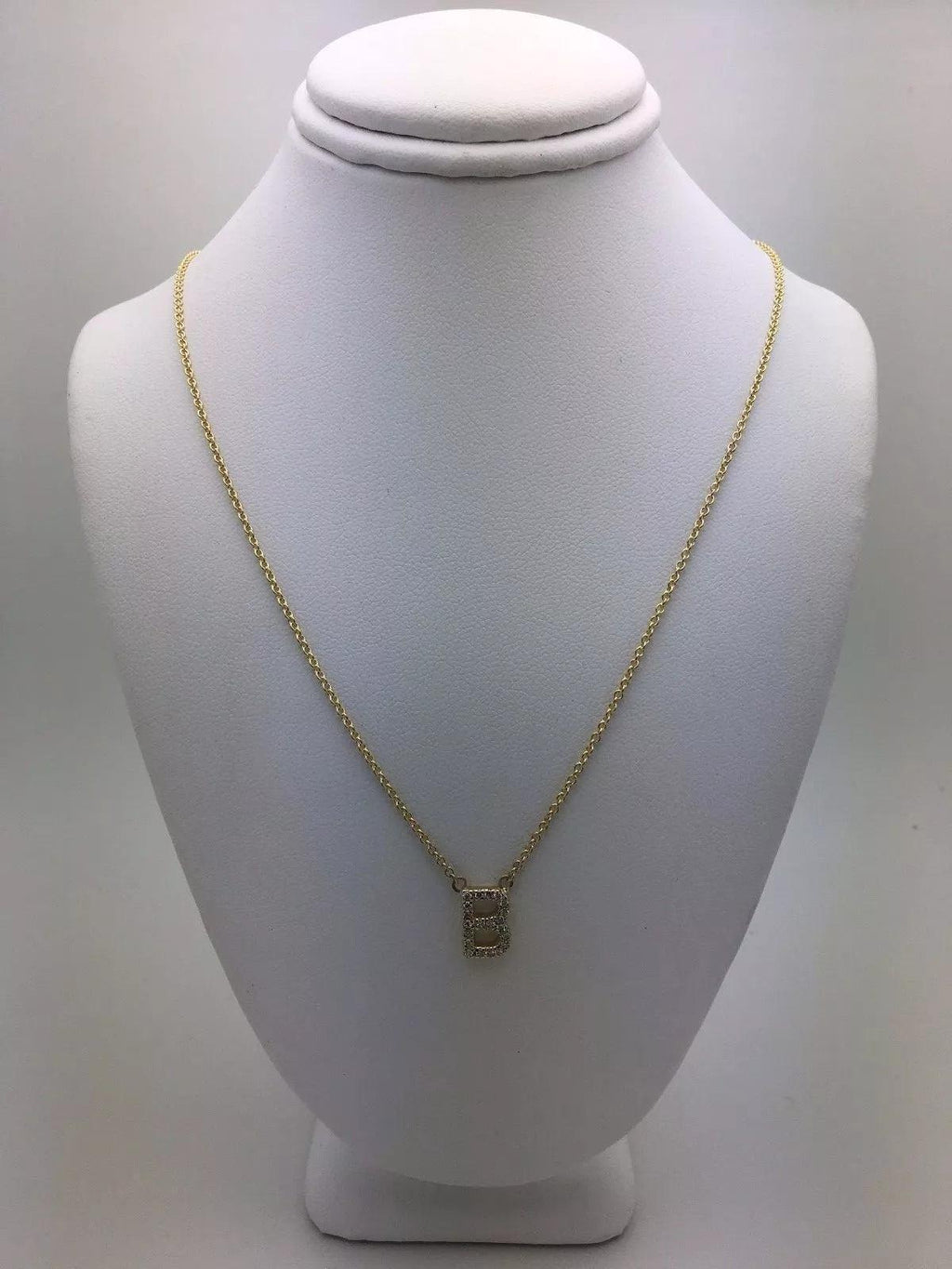 14k Yellow White or Rose Gold Diamond Initial Letter B Pendant Necklace 18" - Jewelry Store by Erik Rayo