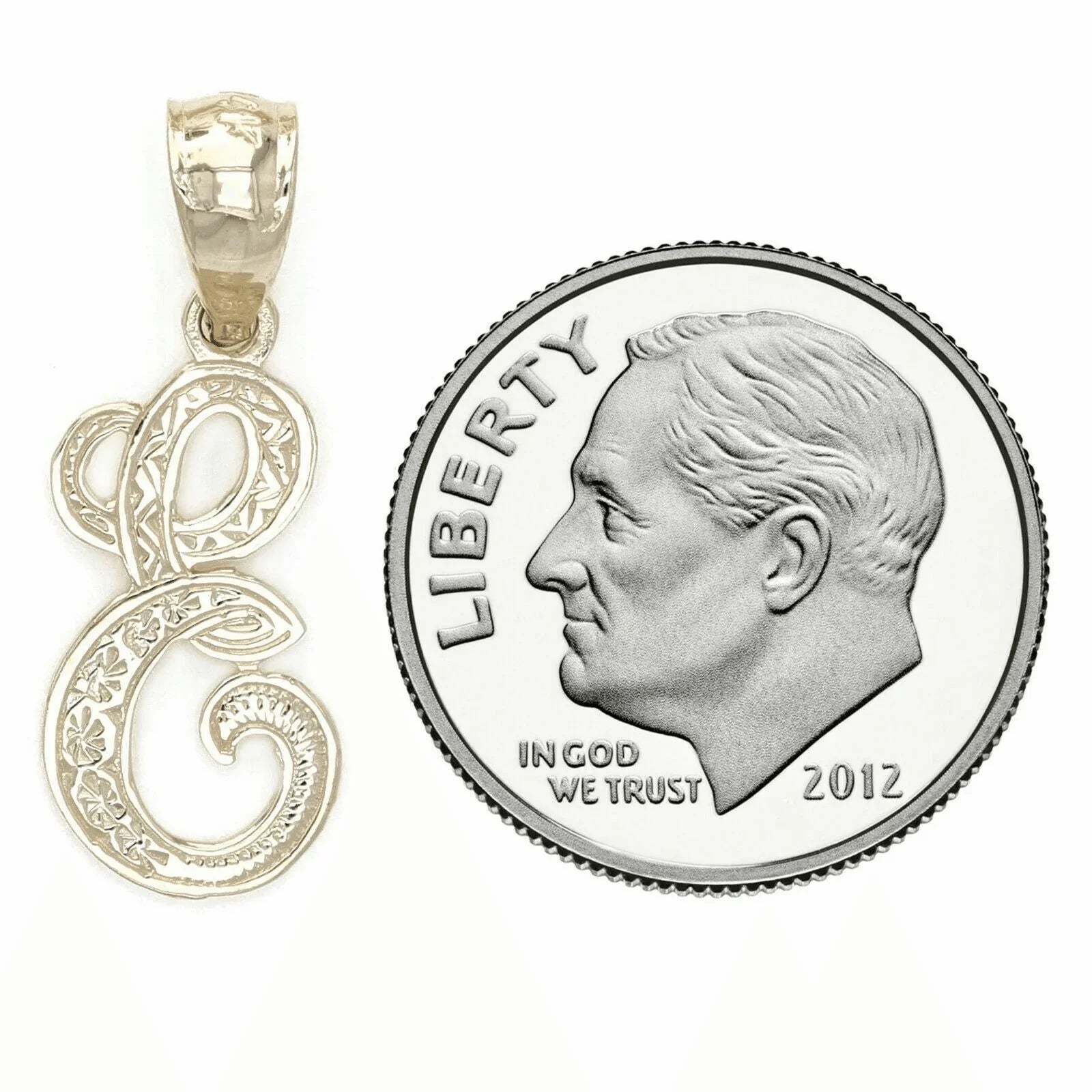 14k Yellow or White Gold Initial Letter E Alphabet A-Z Charm Pendant - Jewelry Store by Erik Rayo
