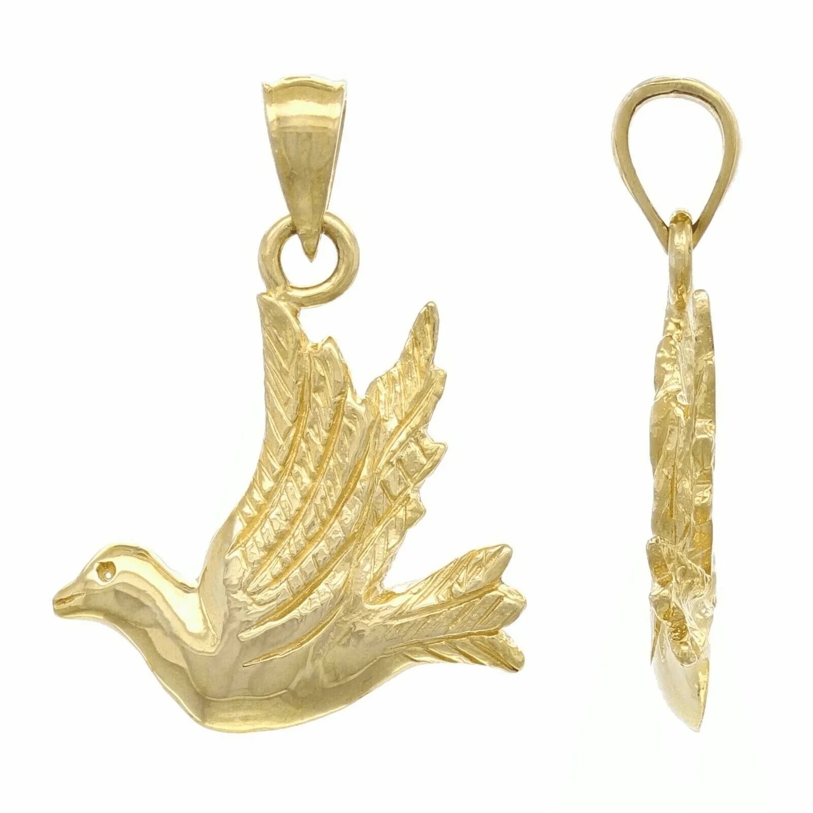 14k Yellow White or Rose Gold Flying Dove Bird Charm Pendant - Jewelry Store by Erik Rayo