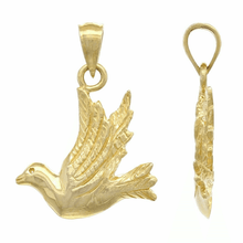Load image into Gallery viewer, 14k Yellow White or Rose Gold Flying Dove Bird Charm Pendant
