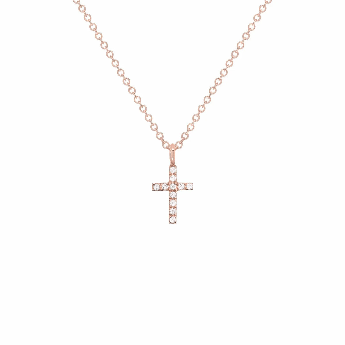 14k Rose Gold 0.04ctw Diamond Cross Pendant Small Religious Charm - Jewelry Store by Erik Rayo