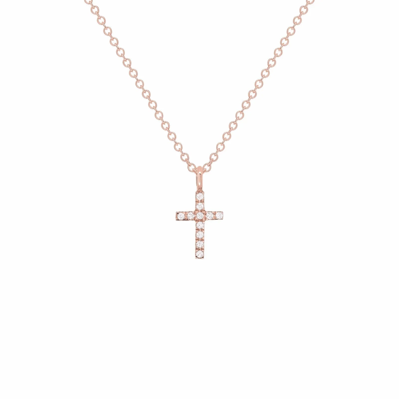 14k Rose Gold 0.04ctw Diamond Cross Pendant Small Religious Charm - Jewelry Store by Erik Rayo