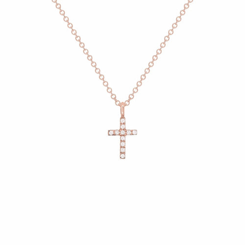 14k Rose Gold 0.04ctw Diamond Cross Pendant Small Religious Charm - Jewelry Store by Erik Rayo