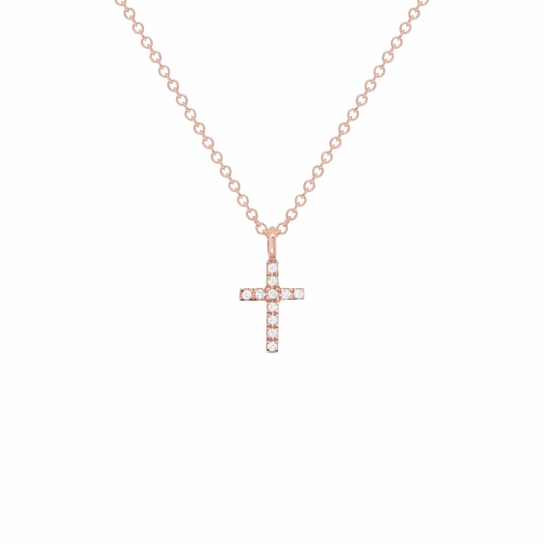 14k Rose Gold 0.04ctw Diamond Cross Pendant Small Religious Charm