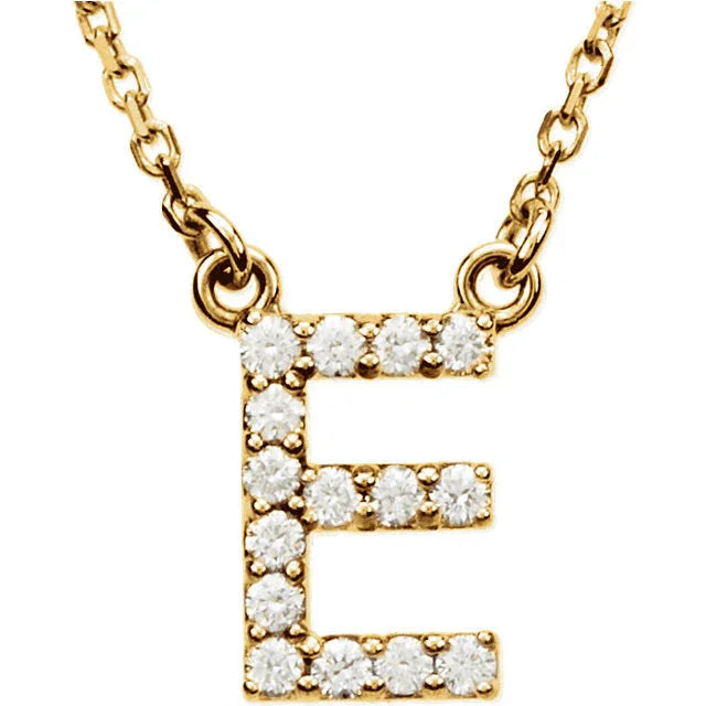14k Yellow White or Rose Gold Diamond Initial Letter E Pendant Necklace 18" - Jewelry Store by Erik Rayo