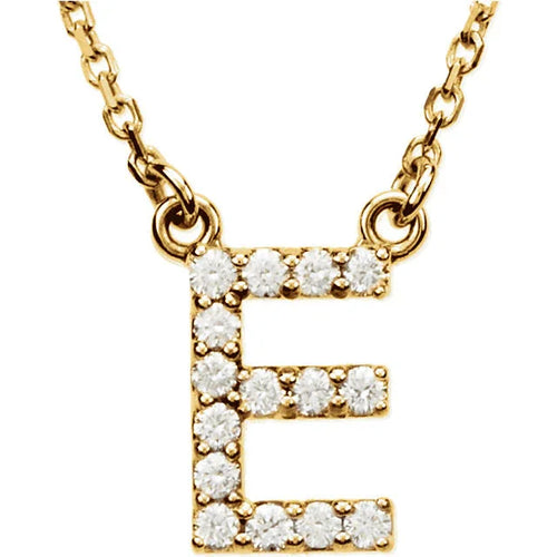 14k Yellow White or Rose Gold Diamond Initial Letter E Pendant Necklace 18" - Jewelry Store by Erik Rayo