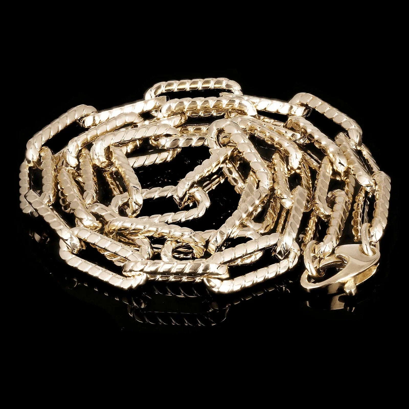 Italian 14k Yellow Gold Hollow Textured Paper Clip Link Necklace 17.8" 6.6mm - Jewelry Store by Erik Rayo