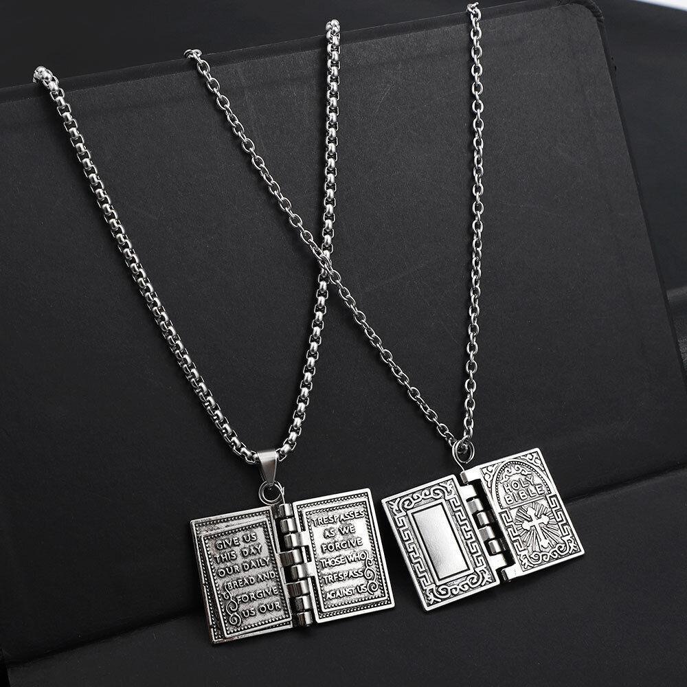 Silver Holy Bible Necklace Lords Prayer Four Openable Pages - Jewelry Store by Erik Rayo