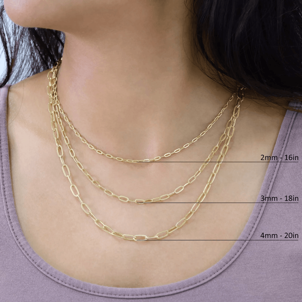 14K Gold Paper Clip Necklace Chains Men Women Kids Real Genuine Gold - Jewelry Store by Erik Rayo