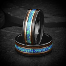 Load image into Gallery viewer, Black Rose Gold Wedding Band Ring for Men Tungsten Carbide Blue Teal Opal Rosewood Wedding Ring
