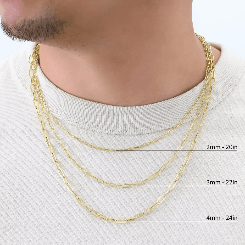 14K Gold Paper Clip Necklace Chains Men Women Kids Real Genuine Gold - Jewelry Store by Erik Rayo
