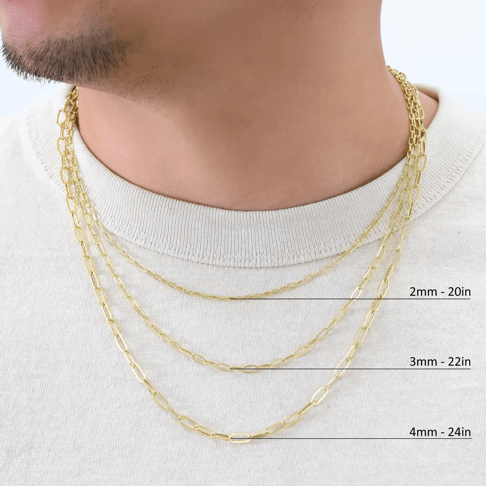 14K Gold Paper Clip Necklace Chains Men Women Kids Real Genuine Gold - Jewelry Store by Erik Rayo