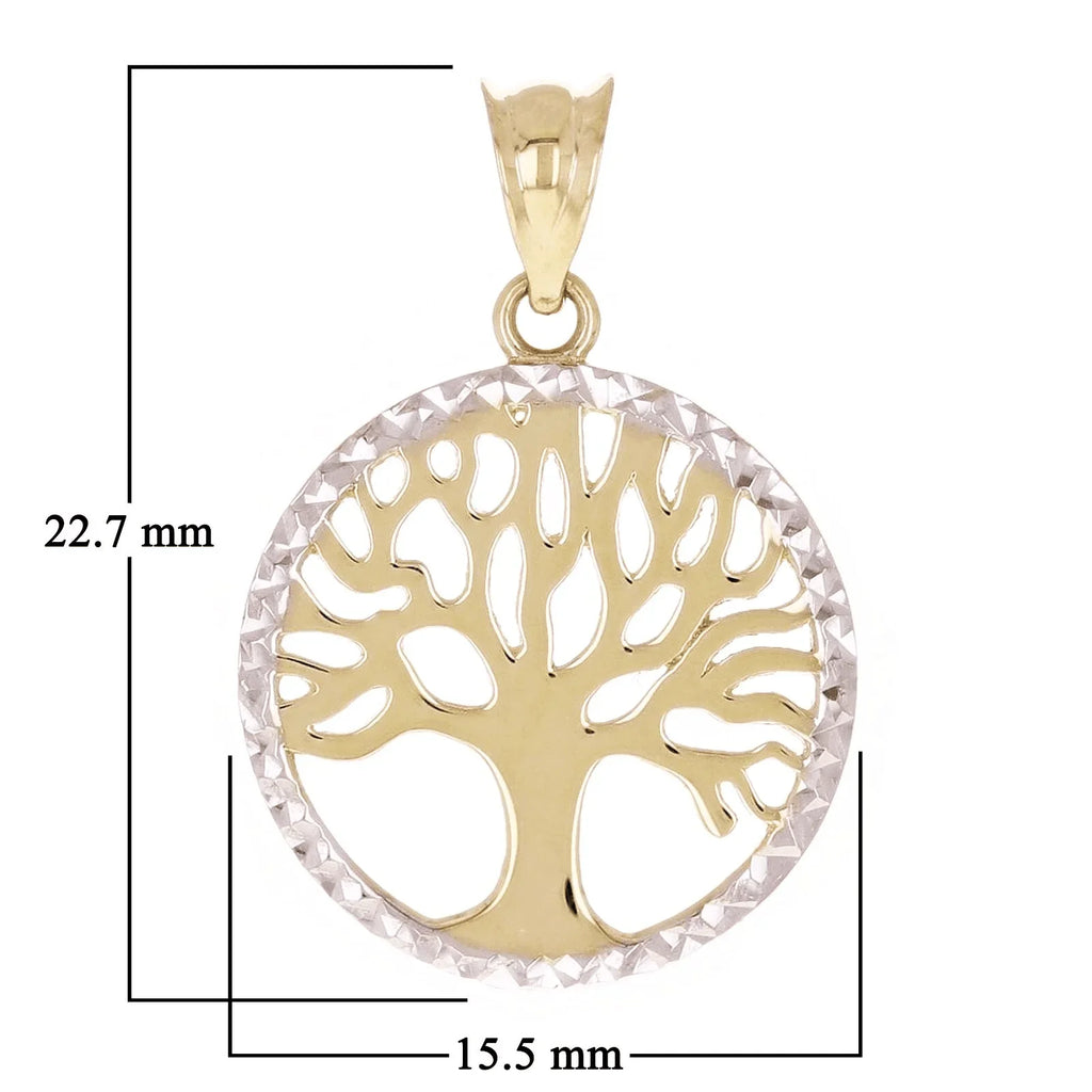 Italian 14k Yellow & White Gold Tree of Life Charm Pendant 22.7mmx15.5mm 1 gram - Jewelry Store by Erik Rayo