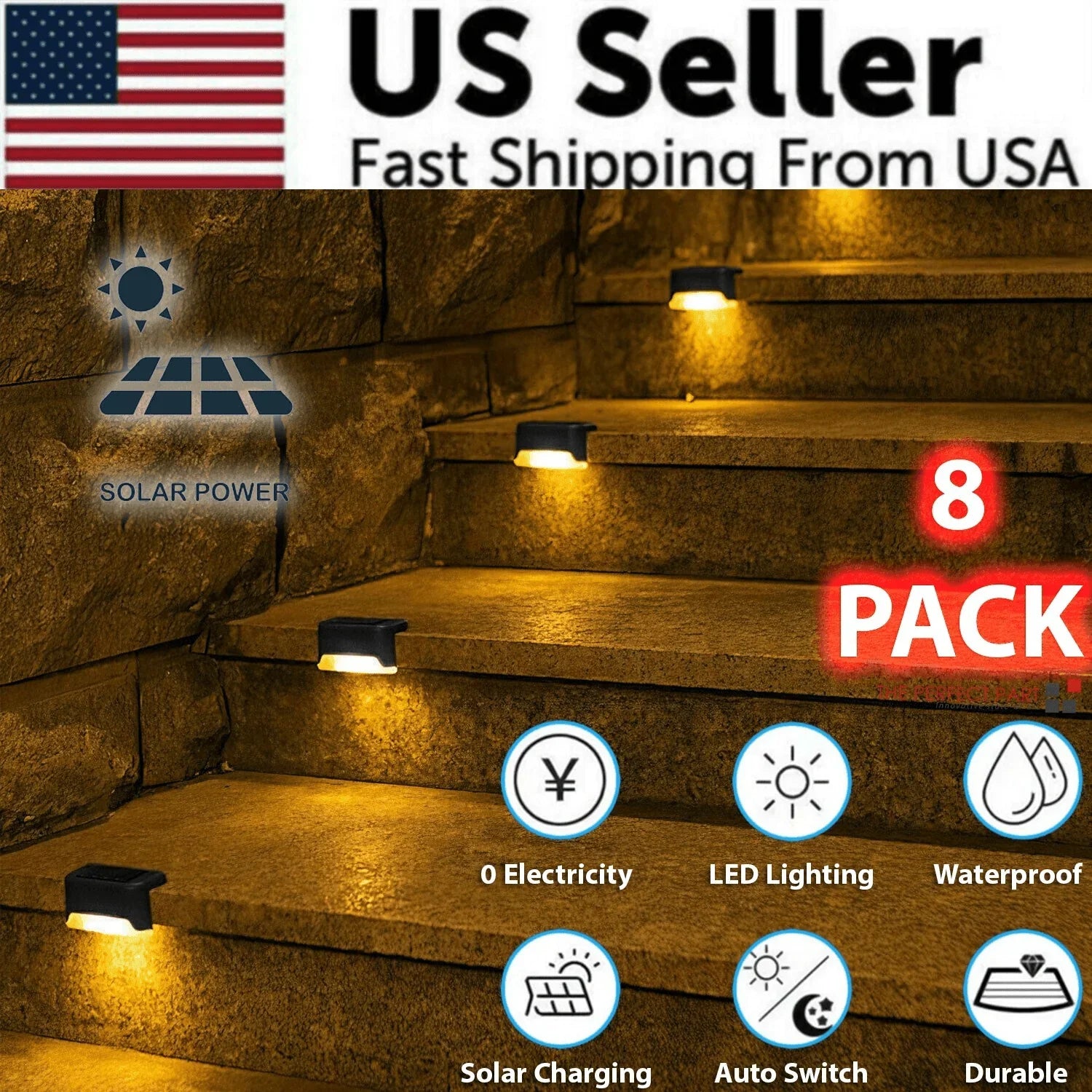 8 Pack New Solar Deck Lights Outdoor Waterproof LED Steps Lamps For Stairs Fence - Jewelry Store by Erik Rayo
