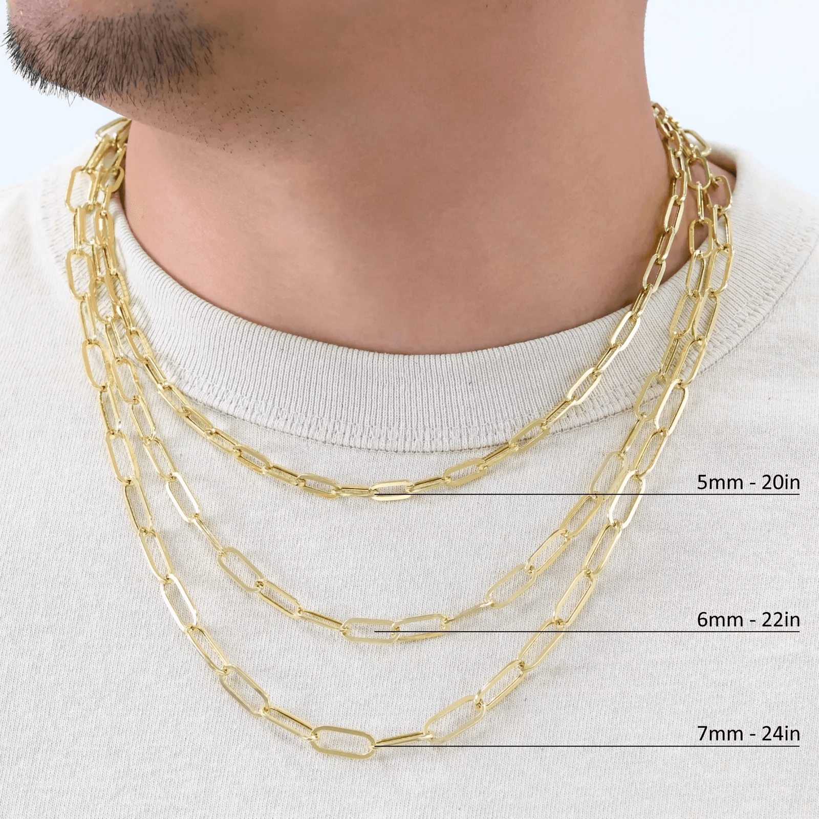 14K Gold Paper Clip Necklace Chains Men Women Kids Real Genuine Gold - Jewelry Store by Erik Rayo