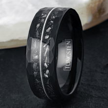 Load image into Gallery viewer, Black Tungsten Carbide Wedding Band Ring for Men Meteorite Guitar String Band Ring
