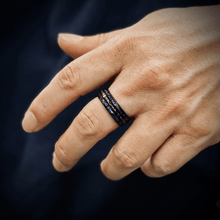 Load image into Gallery viewer, Unique Black Meteorite Tungsten Carbide Wedding Band Ring for Men &amp; Women – Blue Sandstone &amp; Meteorite Space Galaxy Design
