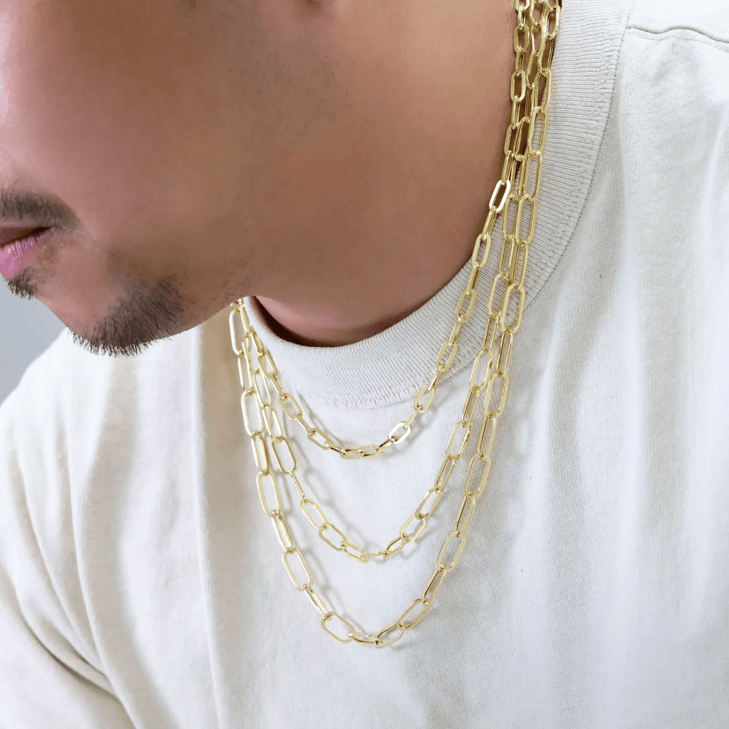 14K Gold Paper Clip Necklace Chains Men Women Kids Real Genuine Gold - Jewelry Store by Erik Rayo