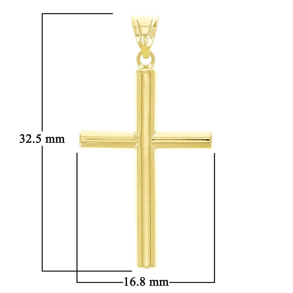 Italian 14k Yellow Gold Hollow High Polish Plain Cross Charm Pendant 1.3" 1 gram - Jewelry Store by Erik Rayo