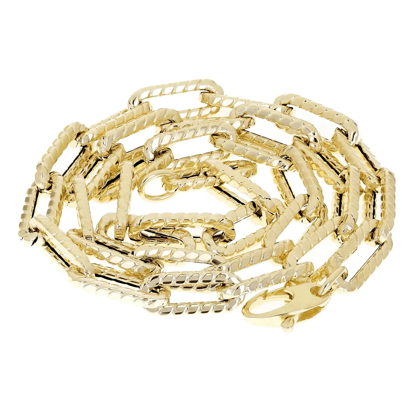 Italian 14k Yellow Gold Hollow Textured Paper Clip Link Necklace 17.8" 6.6mm - Jewelry Store by Erik Rayo