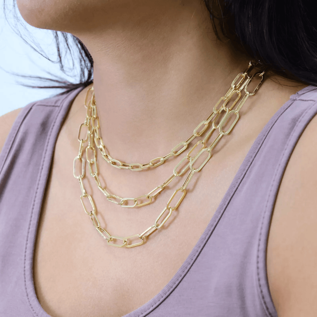 14K Gold Paper Clip Necklace Chains Men Women Kids Real Genuine Gold - Jewelry Store by Erik Rayo