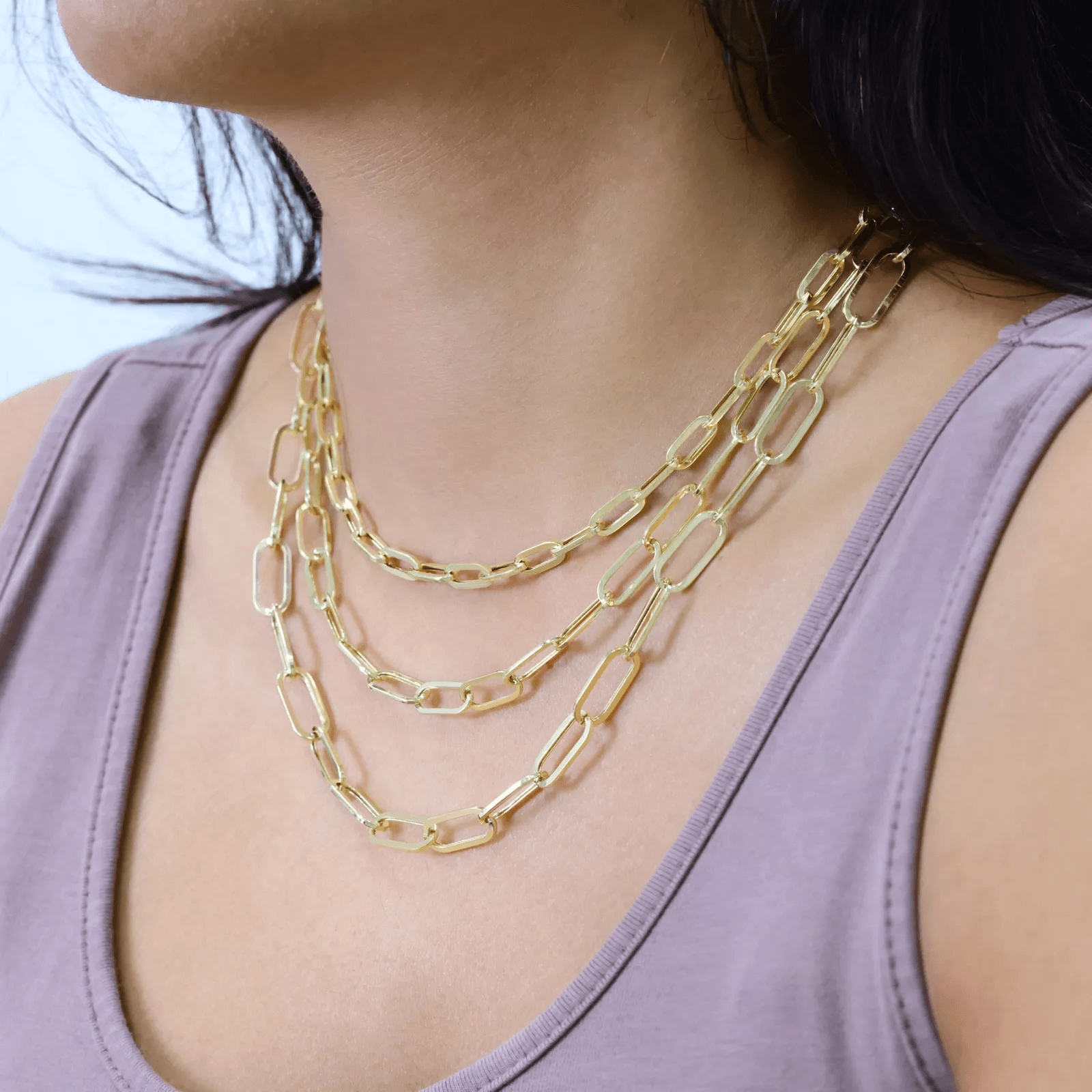 14K Gold Paper Clip Necklace Chains Men Women Kids Real Genuine Gold - Jewelry Store by Erik Rayo