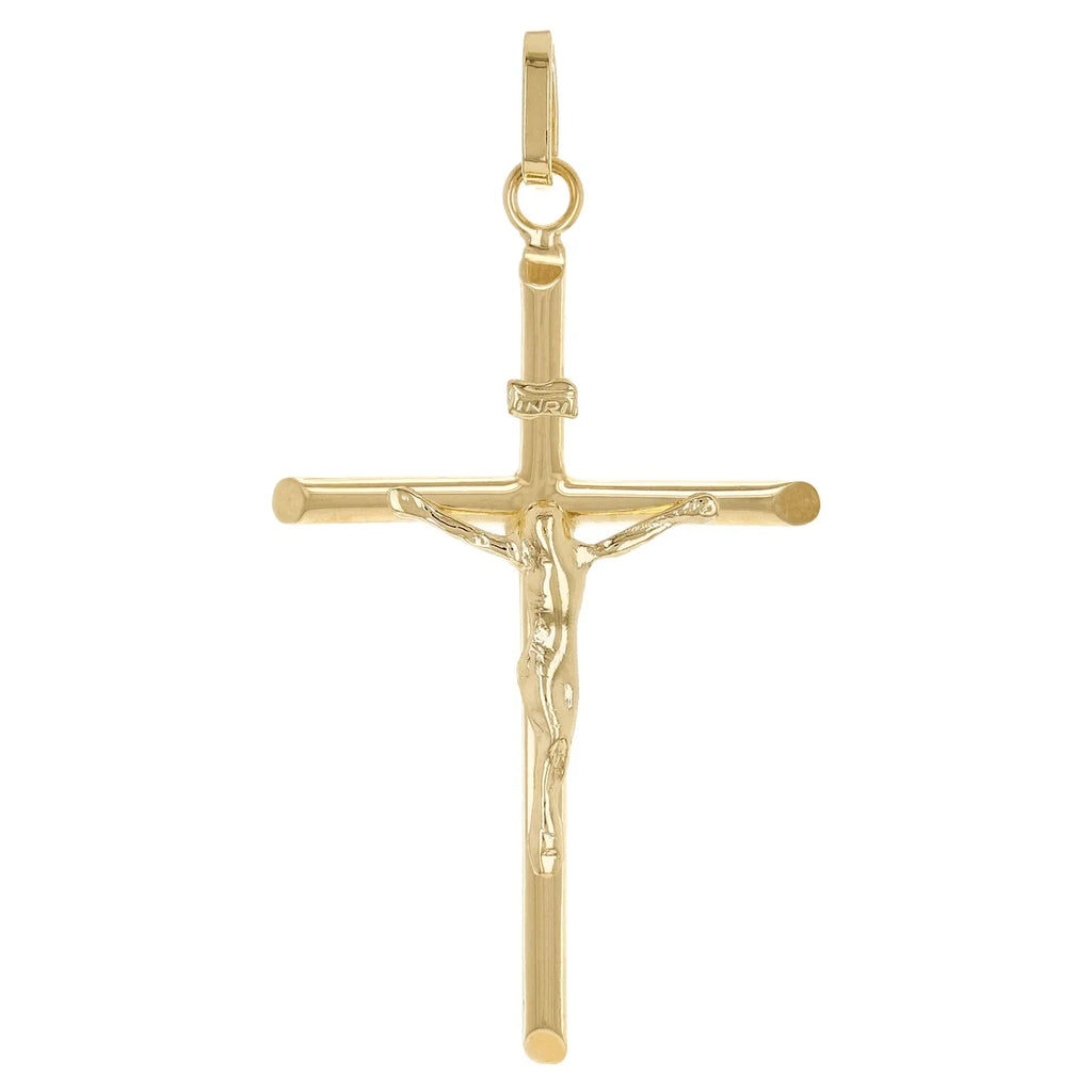 Italian 14k Yellow Gold Hollow INRI Crucifix Cross Charm Pendant 1.7" 1.4 grams - Jewelry Store by Erik Rayo