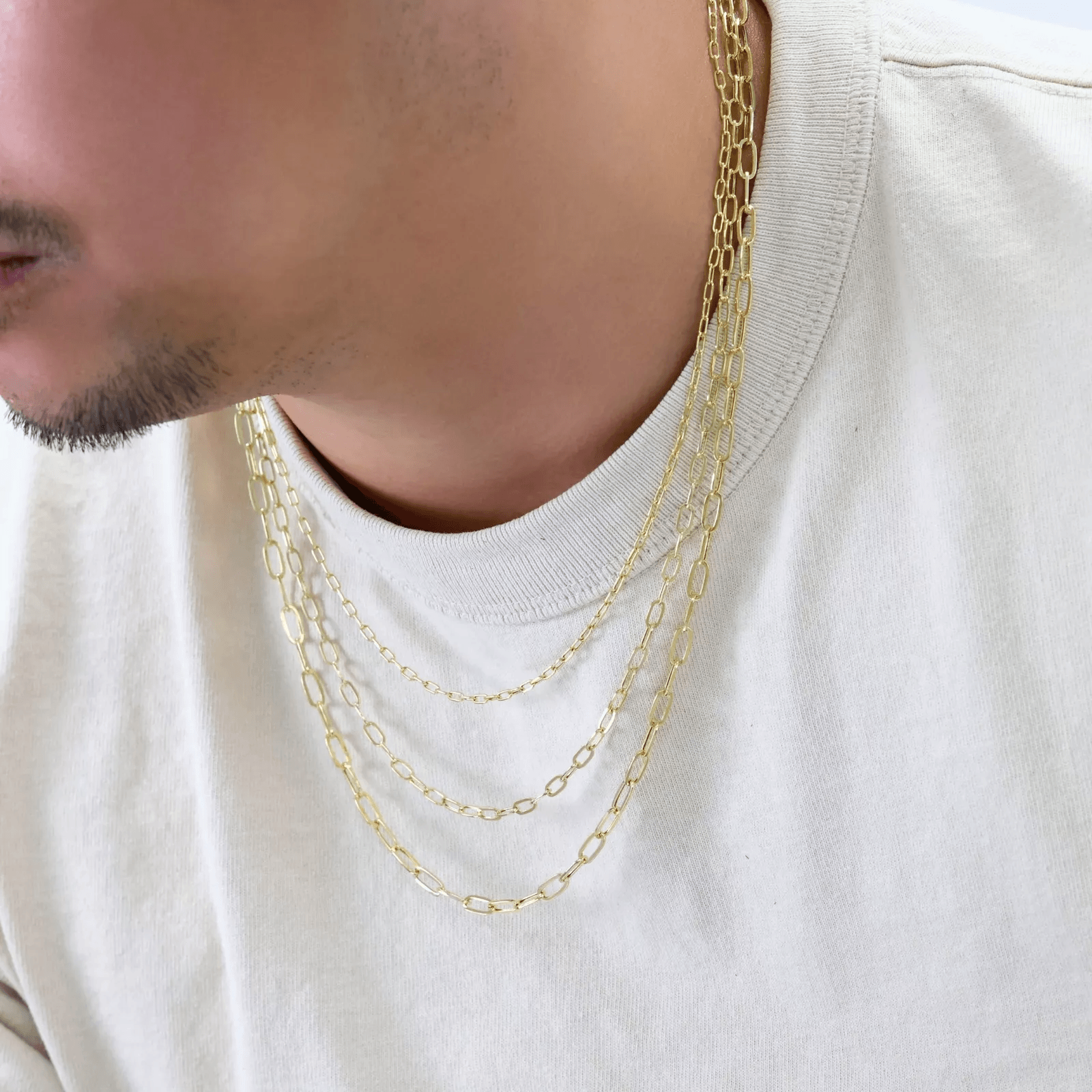14K Gold Paper Clip Necklace Chains Men Women Kids Real Genuine Gold - Jewelry Store by Erik Rayo