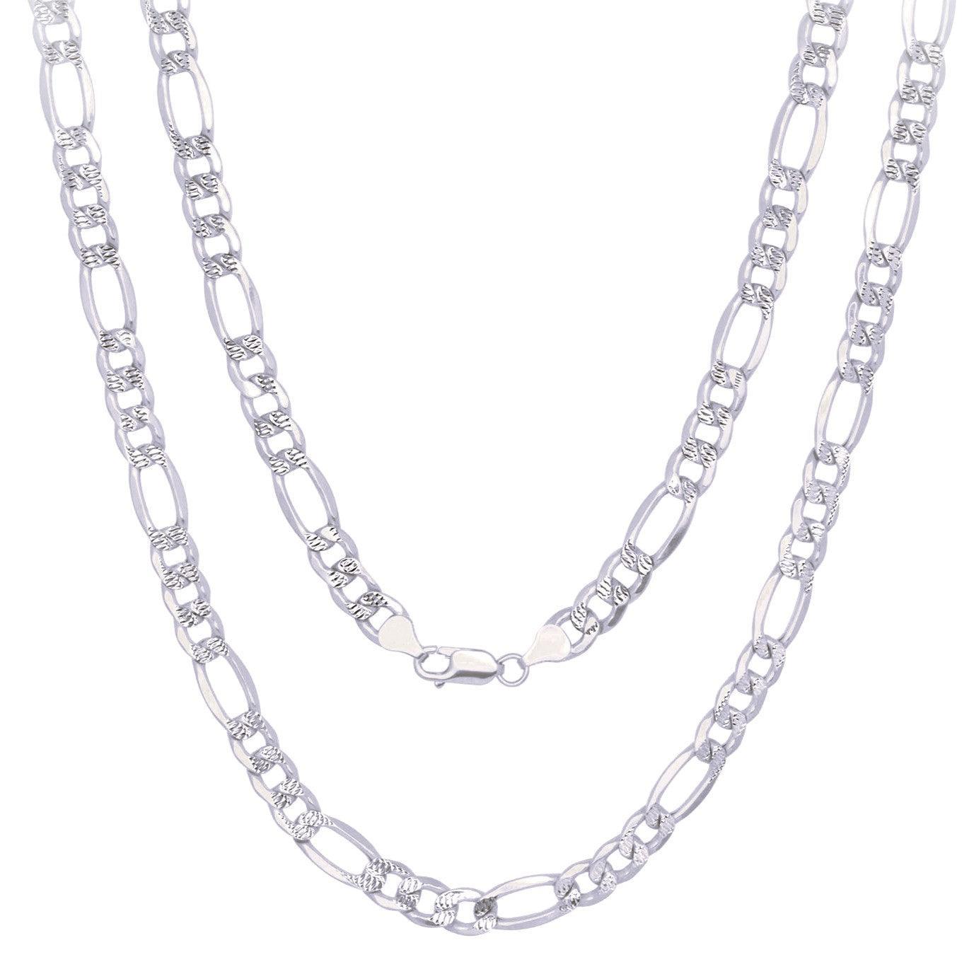 Necklaces for Men Women Real Solid 925 Sterling Silver Italian Figaro Diamond Cut Chain Plata - Jewelry Store by Erik Rayo