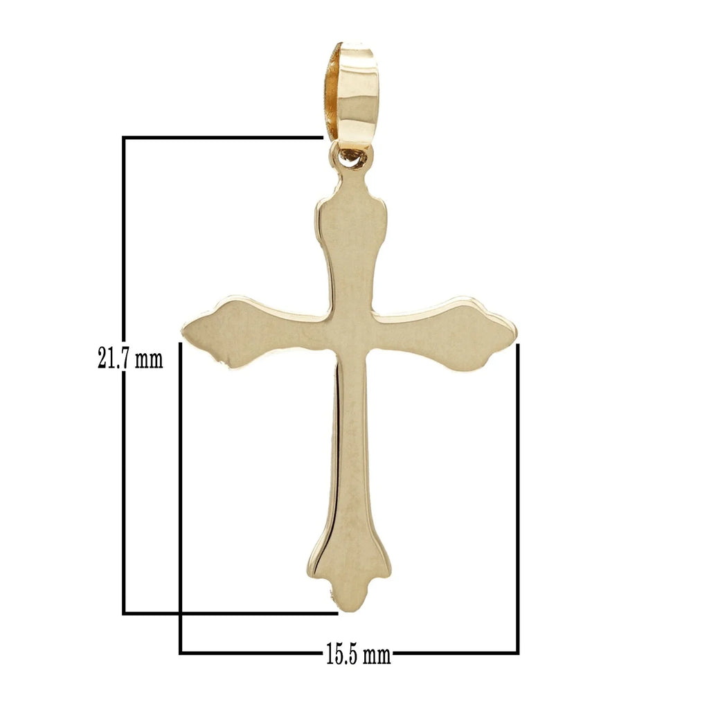 Italian 14k Yellow Gold Solid Thin Flared Cross Pendant 1" 15.5mm 1 gram - Jewelry Store by Erik Rayo