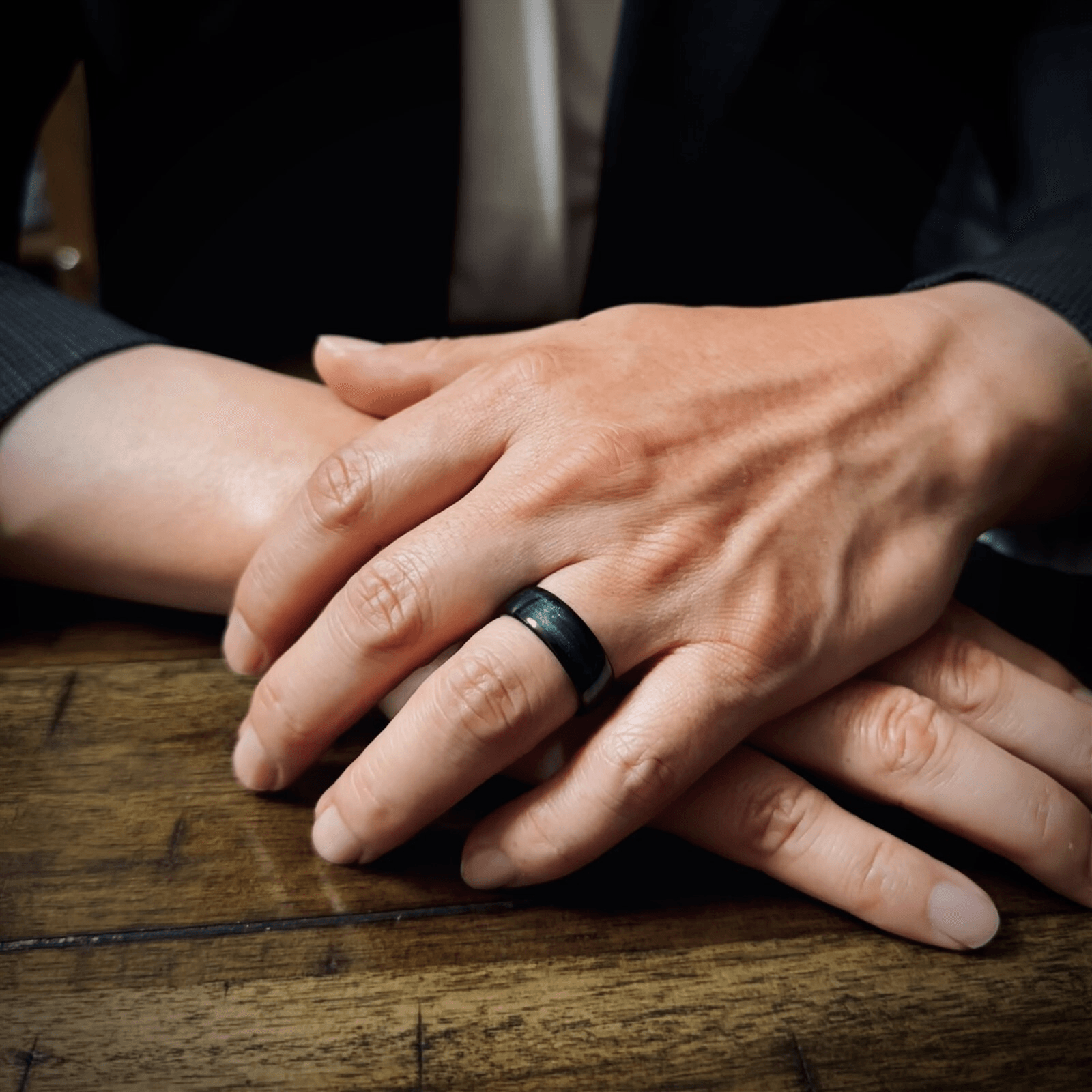 Wedding Band Ring for Men Black Tungsten Carbide Green Flowing Sand - Jewelry Store by Erik Rayo