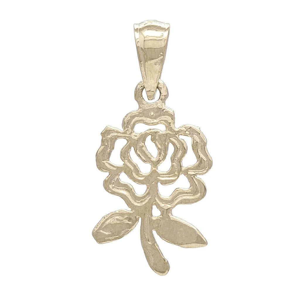 14k Yellow Gold Solid Diamond Cut Rose Flower Charm Pendant 1.1 grams - Jewelry Store by Erik Rayo
