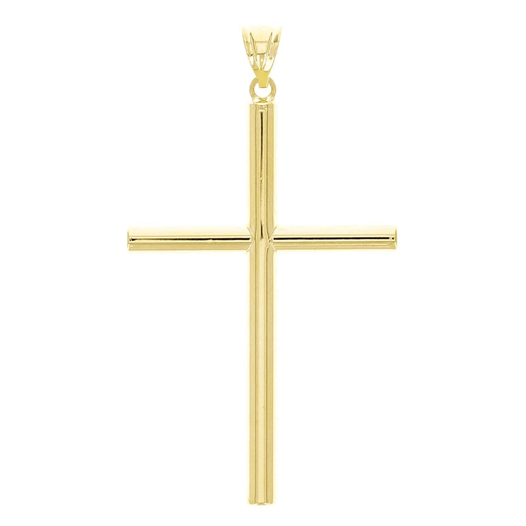 Italian 14k Yellow Gold Hollow Polished Plain Cross Charm Pendant 1.7" 1.3 grams - Jewelry Store by Erik Rayo