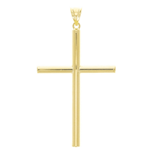 Load image into Gallery viewer, Italian 14k Yellow Gold Hollow Polished Plain Cross Charm Pendant 1.7&quot; 1.3 grams
