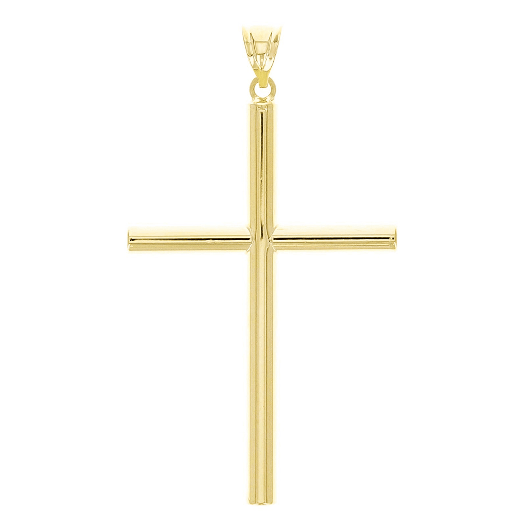 Italian 14k Yellow Gold Hollow Polished Plain Cross Charm Pendant 1.7