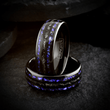 Load image into Gallery viewer, Unique Black Meteorite Tungsten Carbide Wedding Band Ring for Men &amp; Women – Blue Sandstone &amp; Meteorite Space Galaxy Design

