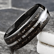 Load image into Gallery viewer, Black Meteorite Wedding Band Ring for Men Tungsten Carbide Ring Deer Antler
