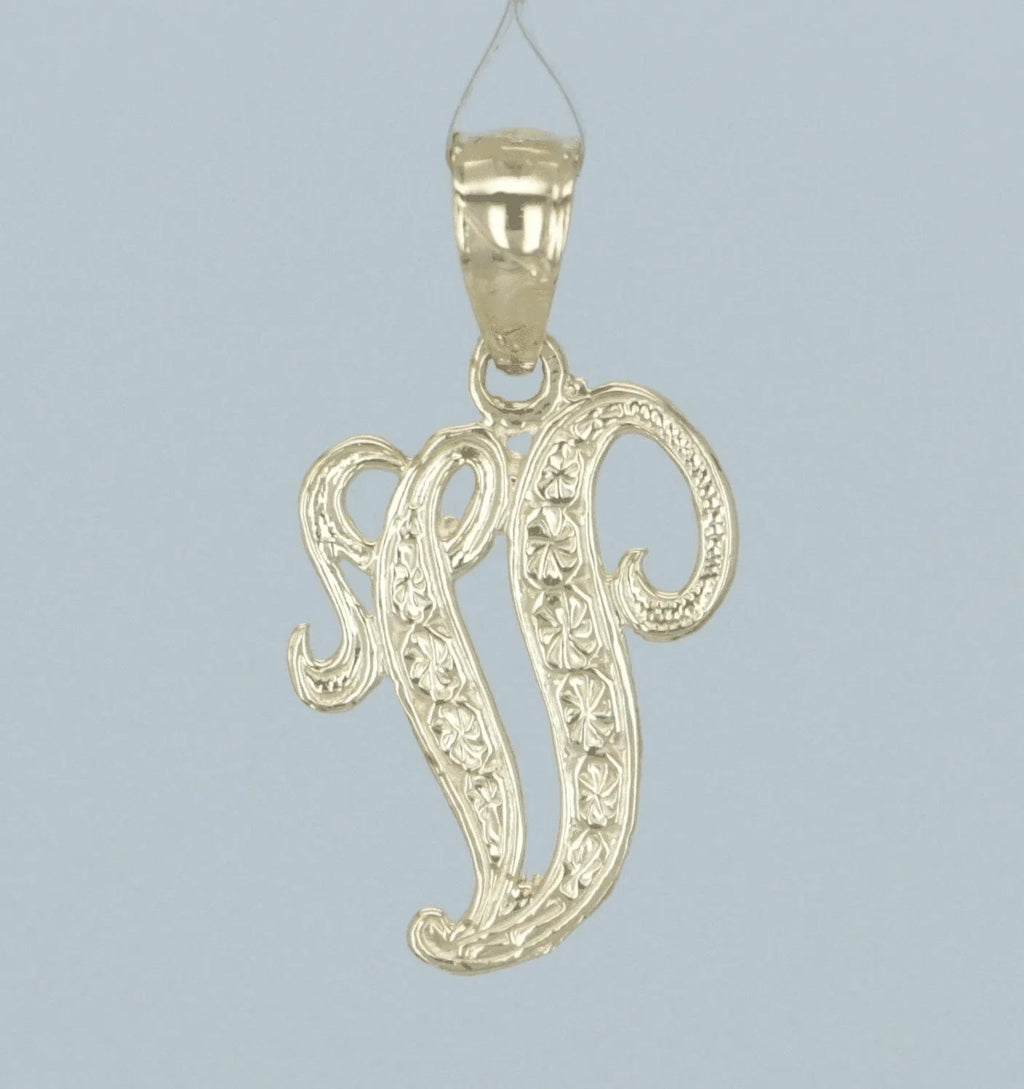 14k Yellow or White Gold Initial Letter V Alphabet A-Z Charm Pendant - Jewelry Store by Erik Rayo