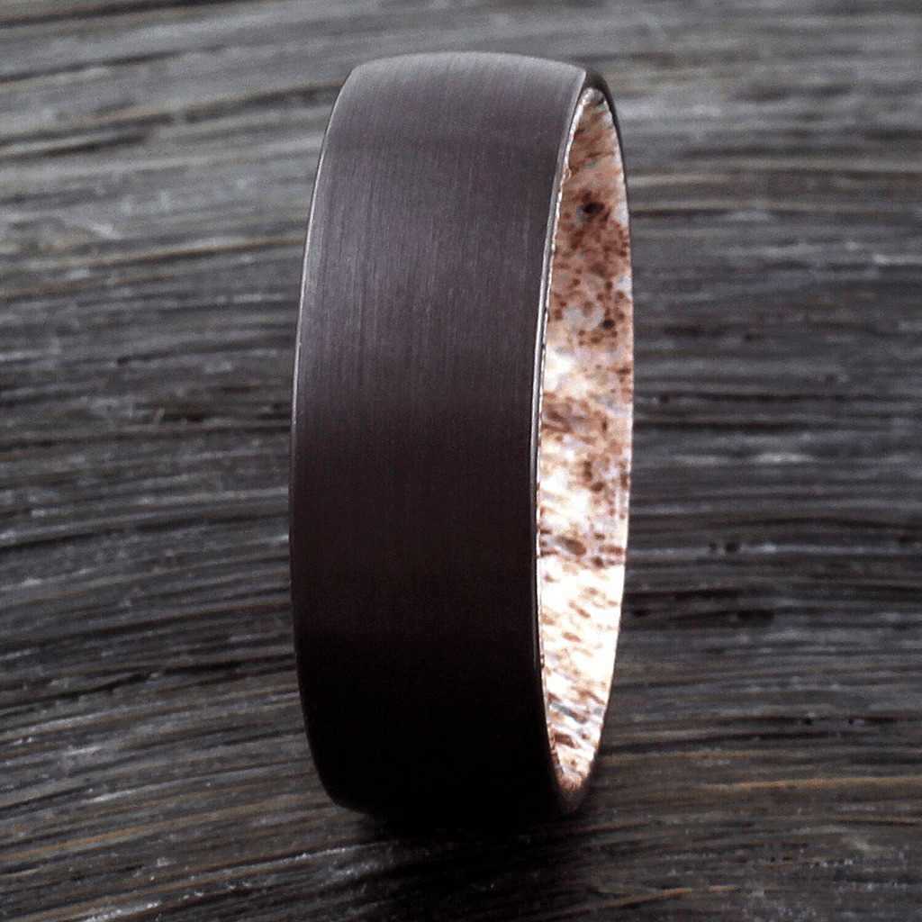 Wedding Band Ring for Men Black Tungsten Carbide Deer Antler Inside Wedding Band Ring - Jewelry Store by Erik Rayo