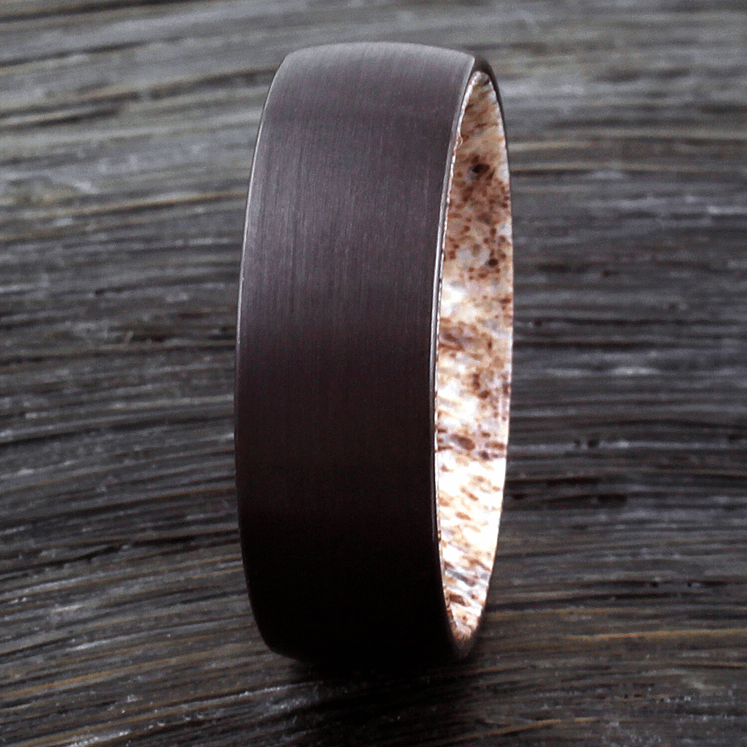 Wedding Band Ring for Men Black Tungsten Carbide Deer Antler Inside Wedding Band Ring - Jewelry Store by Erik Rayo