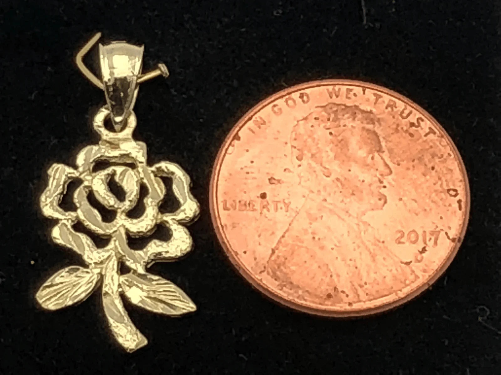 14k Yellow Gold Solid Diamond Cut Rose Flower Charm Pendant 1.1 grams - Jewelry Store by Erik Rayo